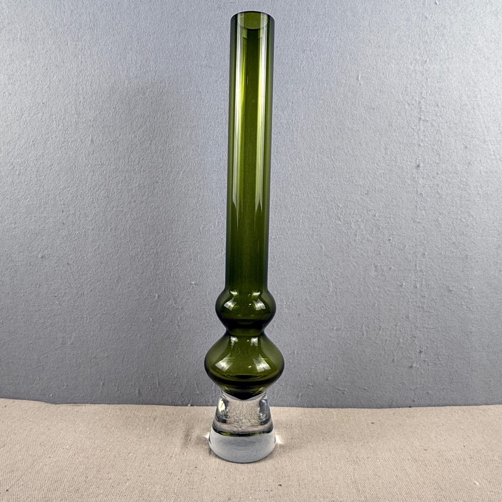 VTG Marquis by Waterford‎ Olive Green Art Glass Vase Modernist 17" Poland